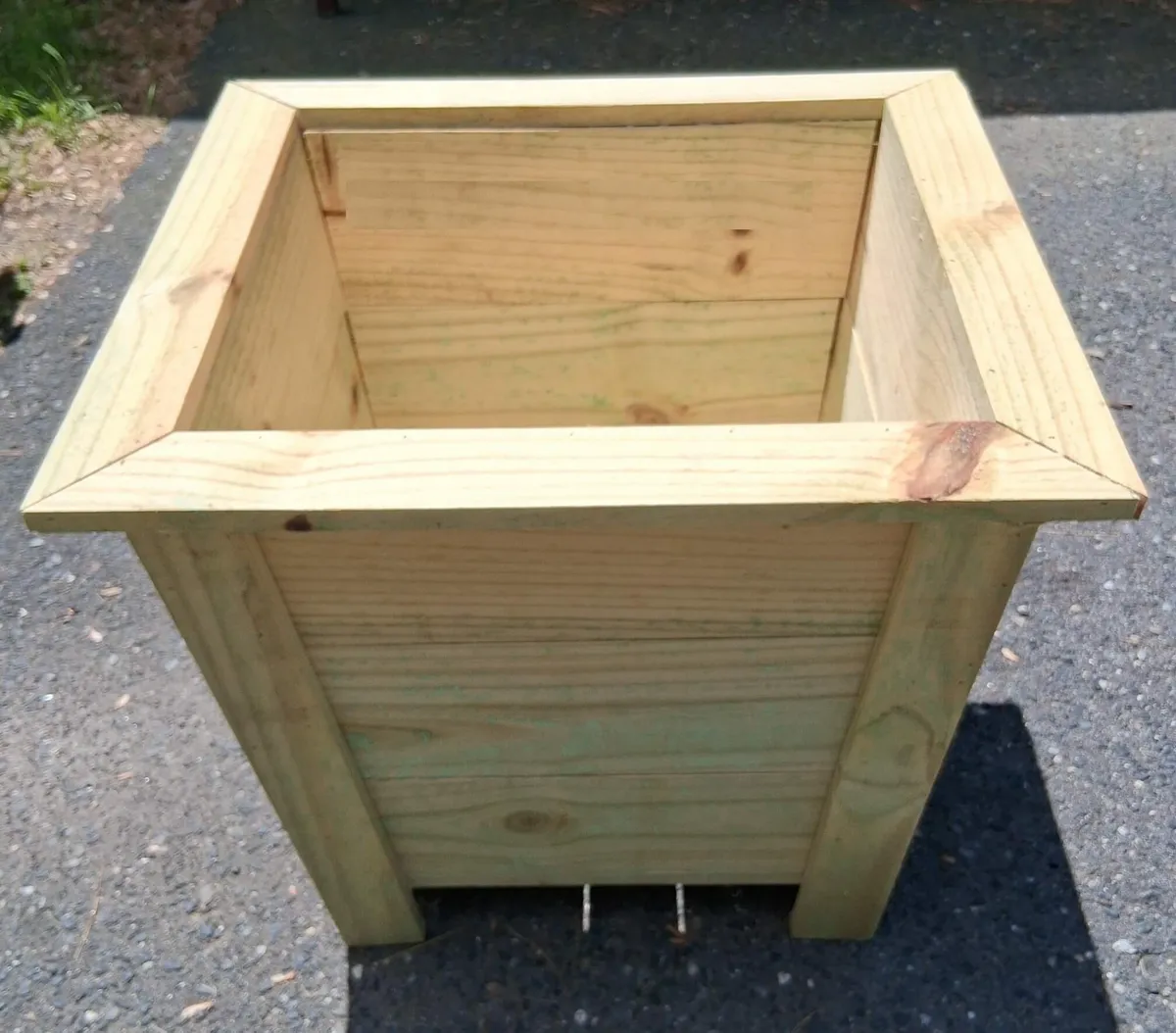 Handcrafted pressure-treated tapered wooden planter for outdoor gardens Brookside Farm Southborough MA